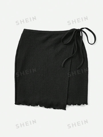 EZwear Lettuce Trim Wrap Knot Side Lettuce Trim Skirt
