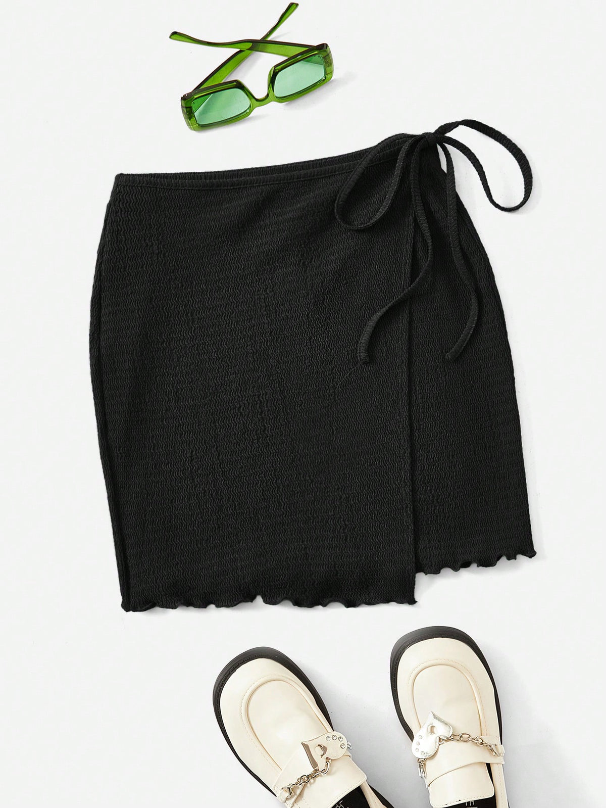 EZwear Lettuce Trim Wrap Knot Side Lettuce Trim Skirt