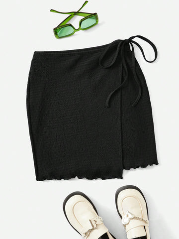 EZwear Lettuce Trim Wrap Knot Side Lettuce Trim Skirt