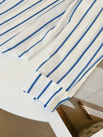 EZwear Long Sleeve Striped Polo Collar Button Front Pocket Casual Shirt