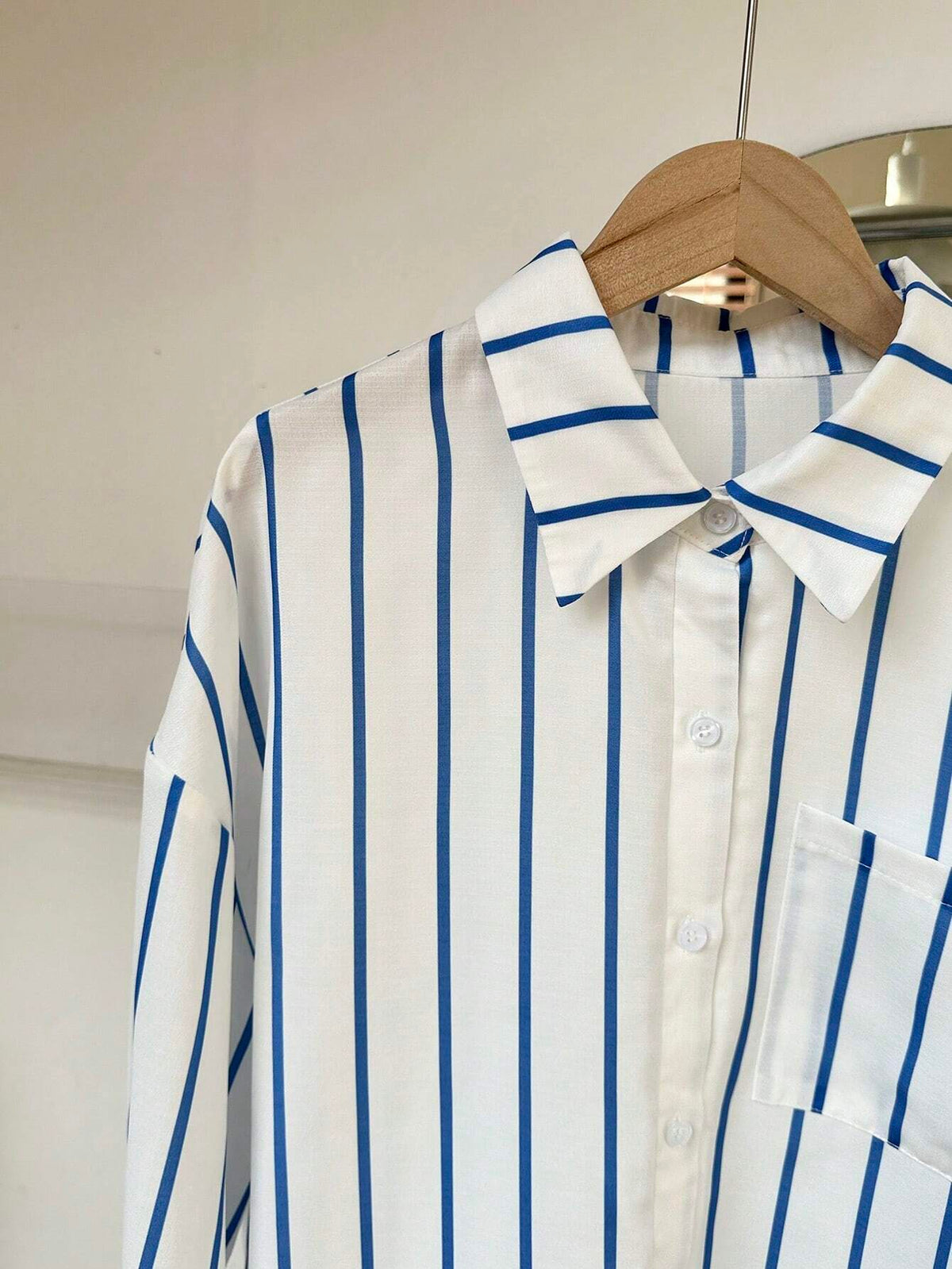 EZwear Long Sleeve Striped Polo Collar Button Front Pocket Casual Shirt