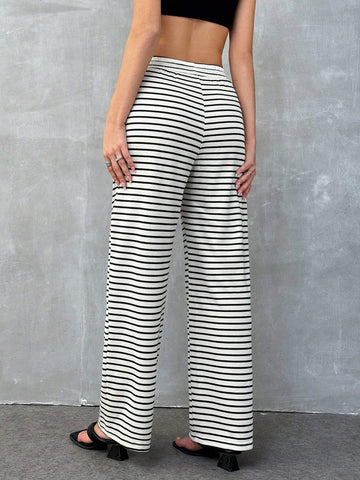 EZwear Loose Knotted Wide-Leg Striped Printed Casual Pants