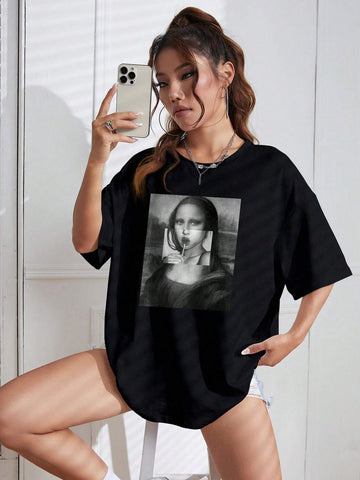 Mona Lisa Print Drop Shoulder Tee