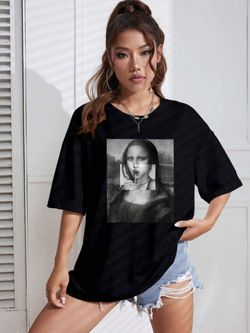 Mona Lisa Print Drop Shoulder Tee