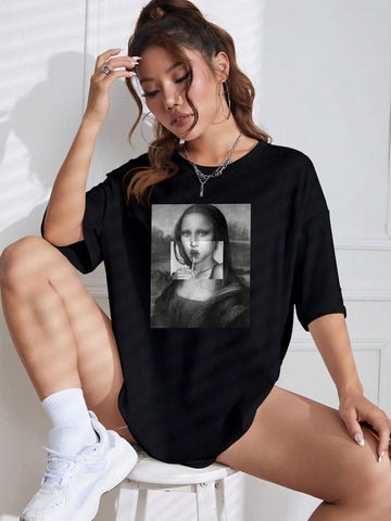 Mona Lisa Print Drop Shoulder Tee