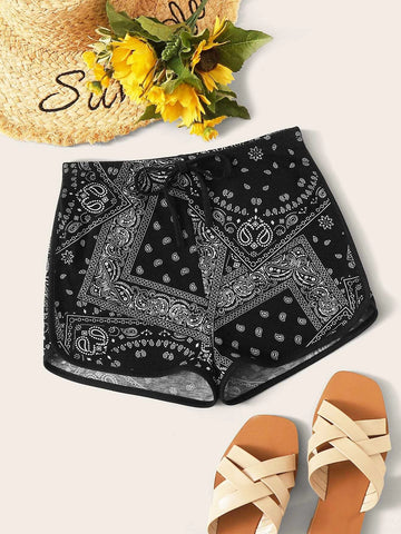 EZwear Paisley Print Drawstring Dolphin Shorts