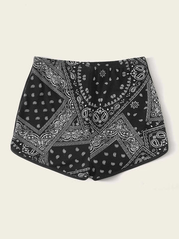 EZwear Paisley Print Drawstring Dolphin Shorts