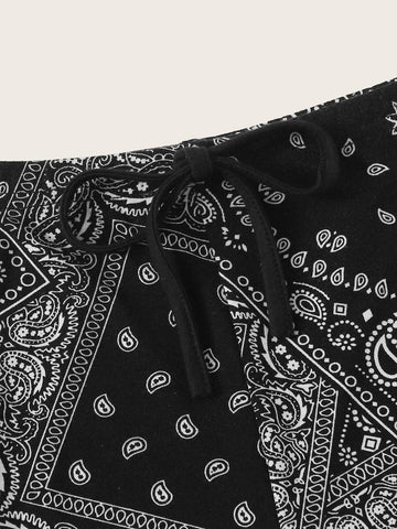EZwear Paisley Print Drawstring Dolphin Shorts