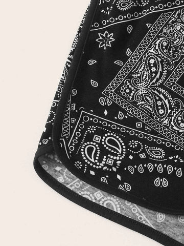 EZwear Paisley Print Drawstring Dolphin Shorts