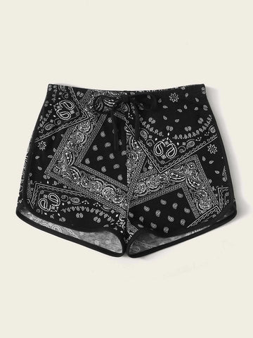 EZwear Paisley Print Drawstring Dolphin Shorts