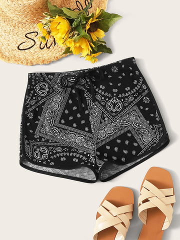 EZwear Paisley Print Drawstring Dolphin Shorts