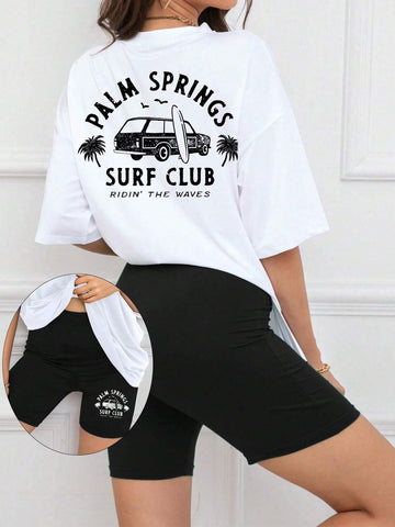 Palm Springs Surfing Coconut Girl Clothing Preparatory Summer Beach 2-Piece Outfit