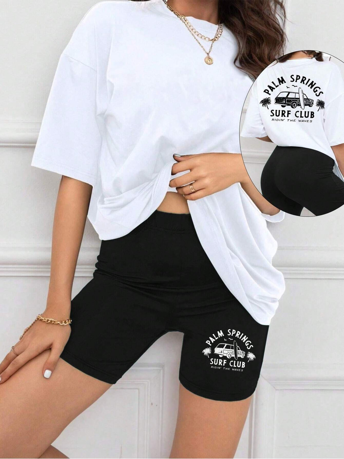 Palm Springs Surfing Coconut Girl Clothing Preparatory Summer Beach 2-Piece Outfit