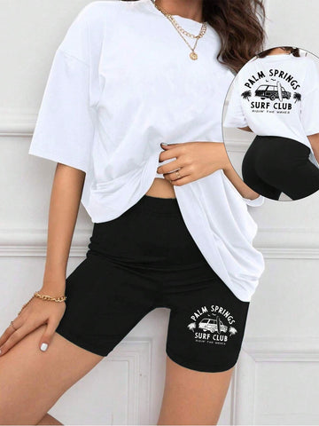 Palm Springs Surfing Coconut Girl Clothing Preparatory Summer Beach 2-Piece Outfit