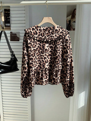 EZwear Peter Pan Collar Puff Sleeve Tie Front Blouse