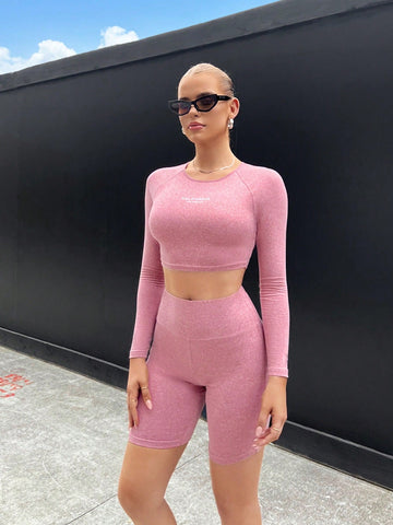 Pink Knitted Bodycon Women'S Suit