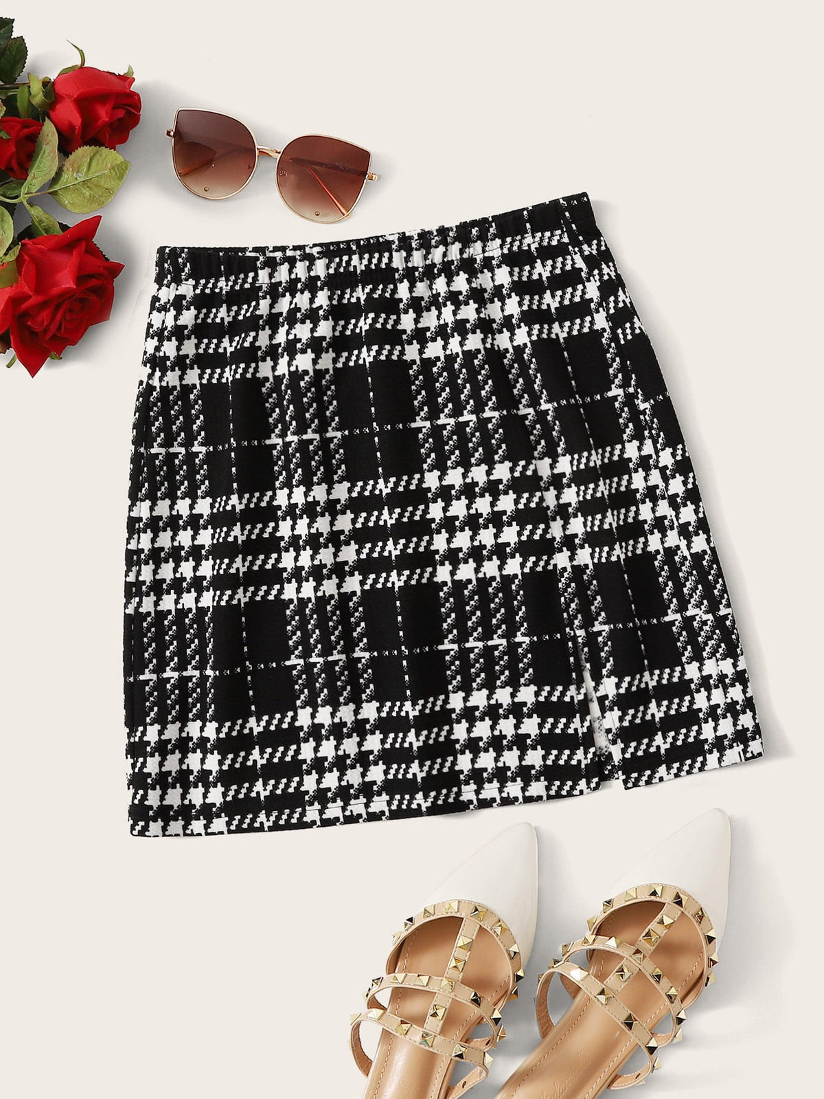 EZwear Plaid A-Line Mini Skirt