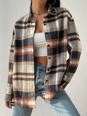 EZwear Plaid Print Drop Shoulder Shirt