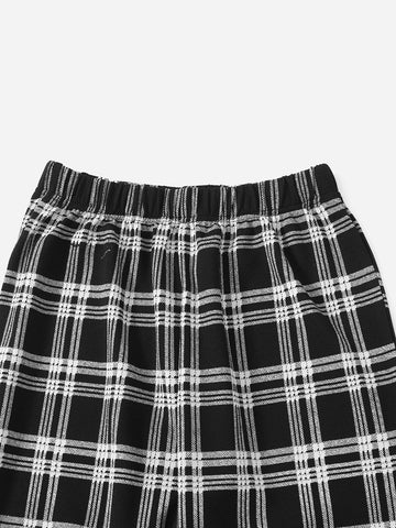 EZwear Plaid Print Elastic Waist Sweatpants