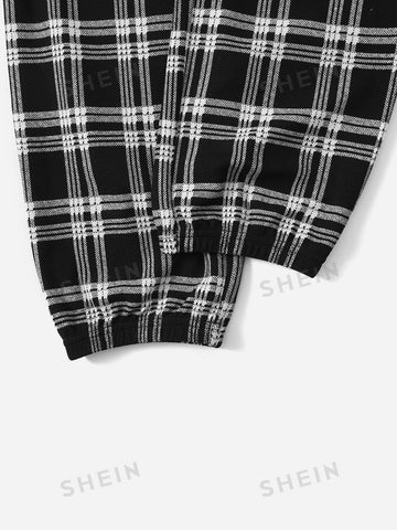 EZwear Plaid Print Elastic Waist Sweatpants