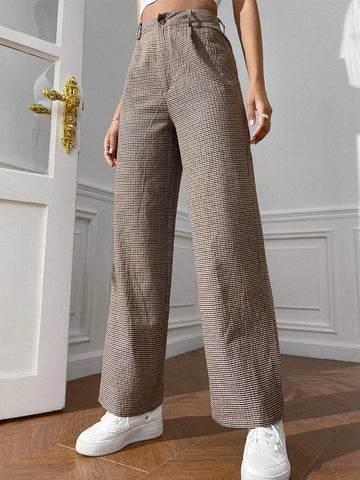 EZwear Plaid Print High Waist Pants