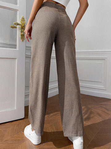 EZwear Plaid Print High Waist Pants