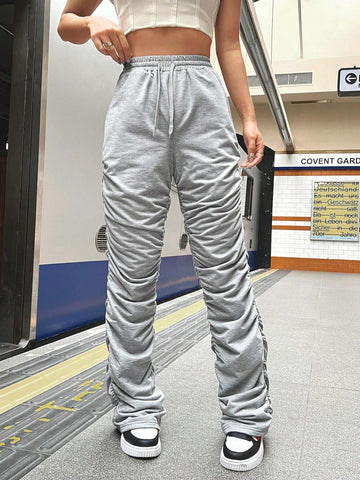 EZwear Pleated Hem Drawstring Waist Sweatpants