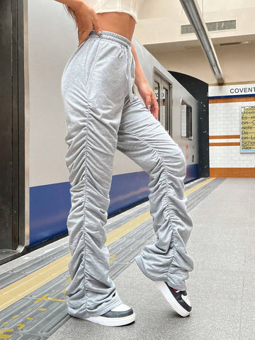 EZwear Pleated Hem Drawstring Waist Sweatpants