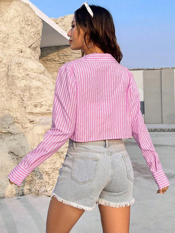 EZwear Pocket Striped Long Sleeve Shirt (Short Version)