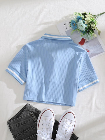 Polo Collar Rib-knit Tee