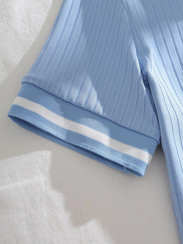 Polo Collar Rib-knit Tee