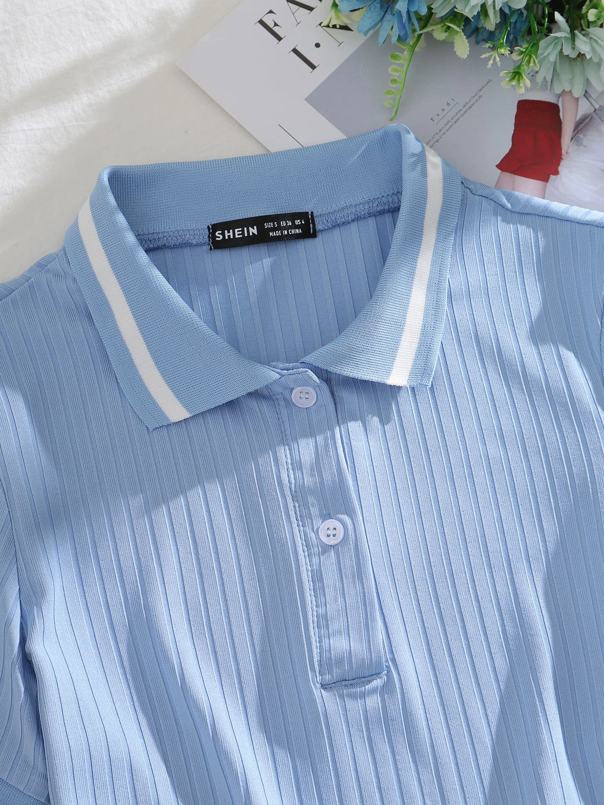 Polo Collar Rib-knit Tee