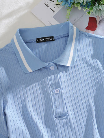 Polo Collar Rib-knit Tee