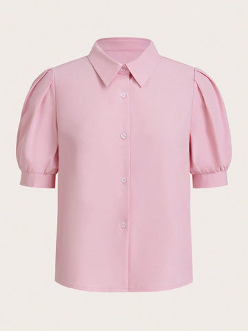 EZwear Puff Sleeve Solid Color Ladies' Simple Daily Shirt