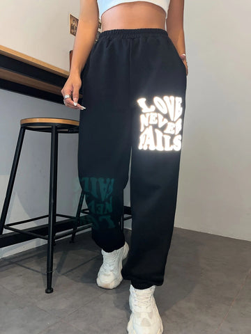 EZwear Reflective Slogan Graphic Sweatpants