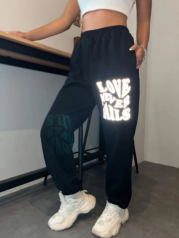 EZwear Reflective Slogan Graphic Sweatpants