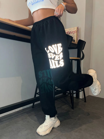 EZwear Reflective Slogan Graphic Sweatpants