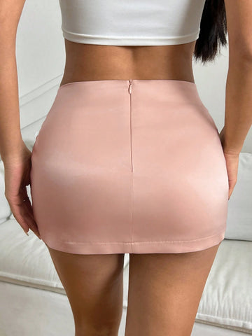 EZwear Satin Mini Skirt With Low Waist Design (Includes Shorts)