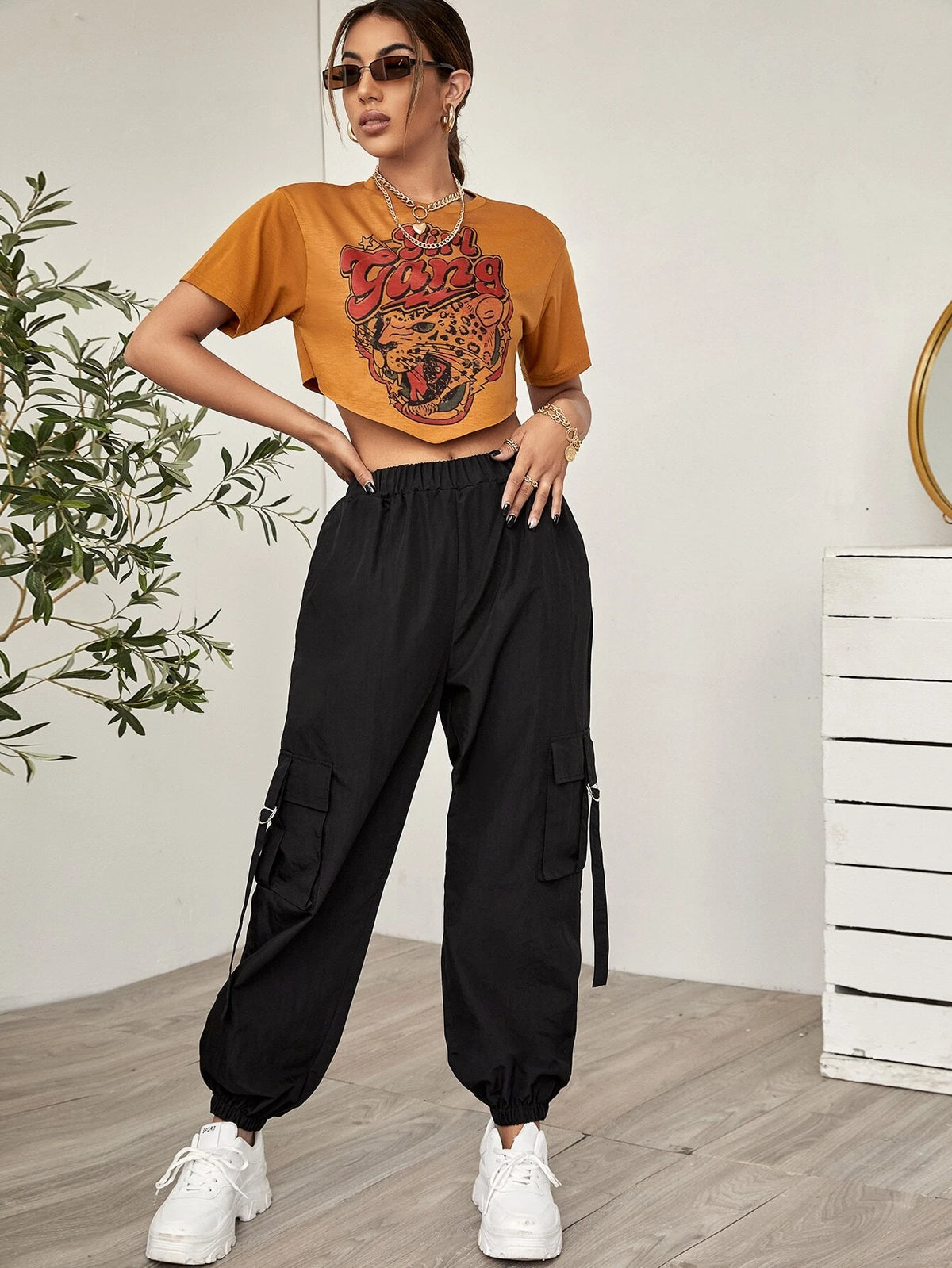 EZwear Side Flap Pocket Tape Panel Cargo Pants