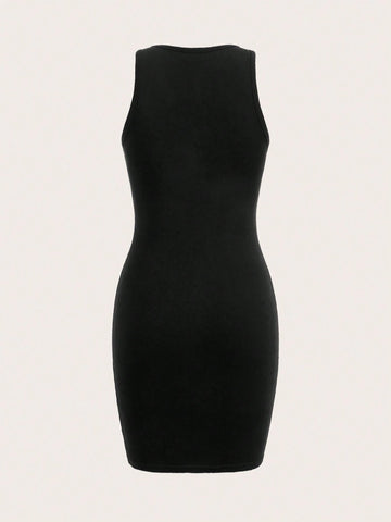 Sleeveless Bodycon Dress With Casual And Simple Letter Print
