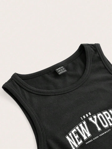 Sleeveless Bodycon Dress With Casual And Simple Letter Print