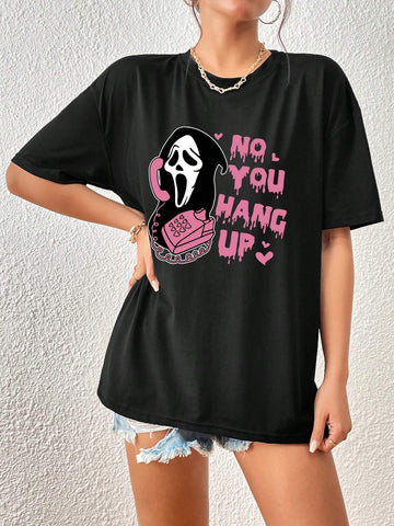 Slogan Graphic Drop Shoulder Tee, Graphic Women T-Shirt
