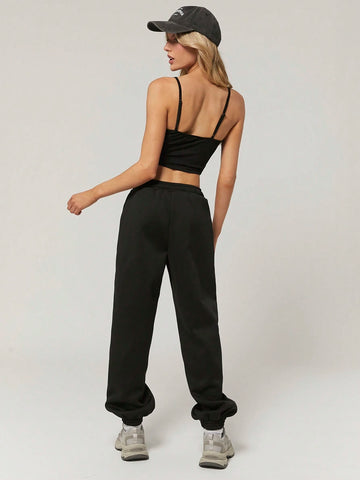 Solid Black Cami Top & Wide Leg Pants-Two Piece Set