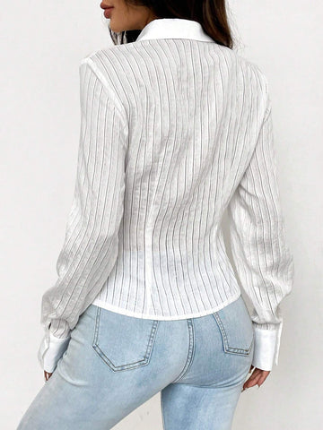 EZwear Solid Button Front Long Sleeve Shirt