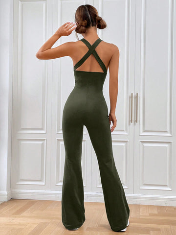 Women'S Sleeveless Criss-Cross Back Jumpsuit