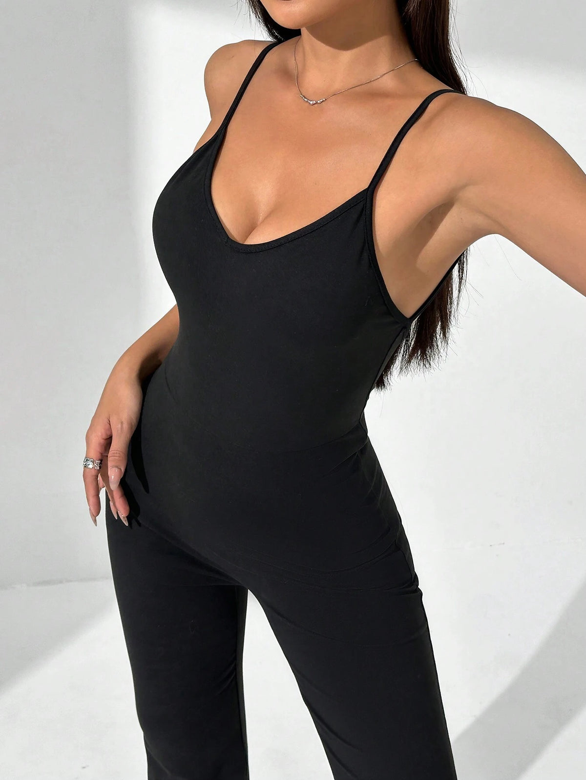 Solid Color Backless Strap Jumpsuit