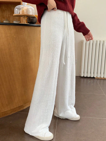 EZwear Solid Color Drawstring Fleece Casual Warm Pants, Autumn/Winter Success