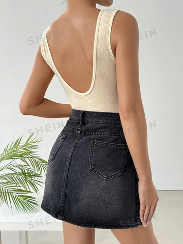 Solid Color Form-Fitting Backless Bodysuit