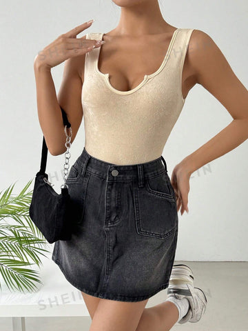 Solid Color Form-Fitting Backless Bodysuit