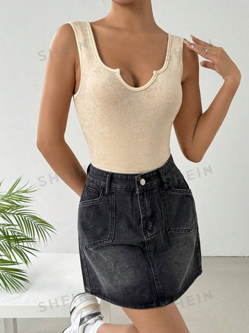 Solid Color Form-Fitting Backless Bodysuit